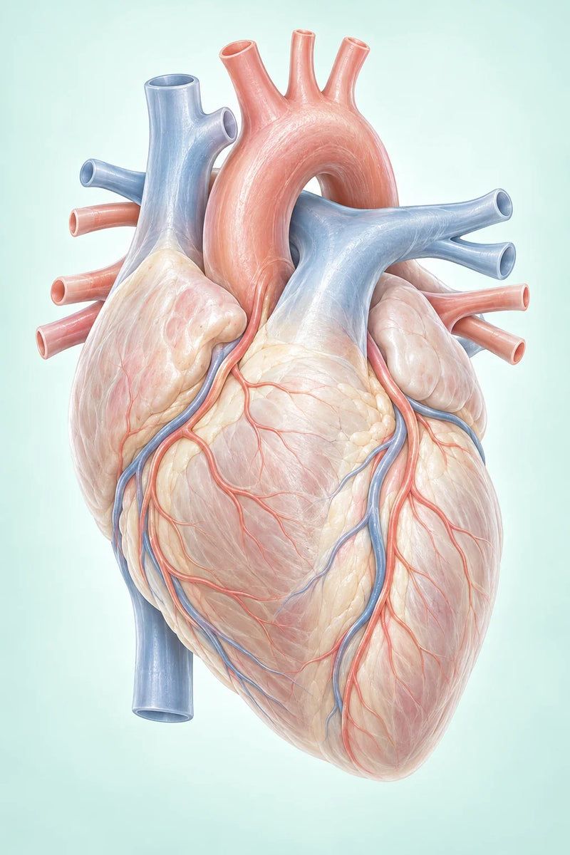 Educational illustration of the heart and major blood vessels